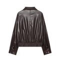 Zipper corridor shaped PU imitation leather jacket for women