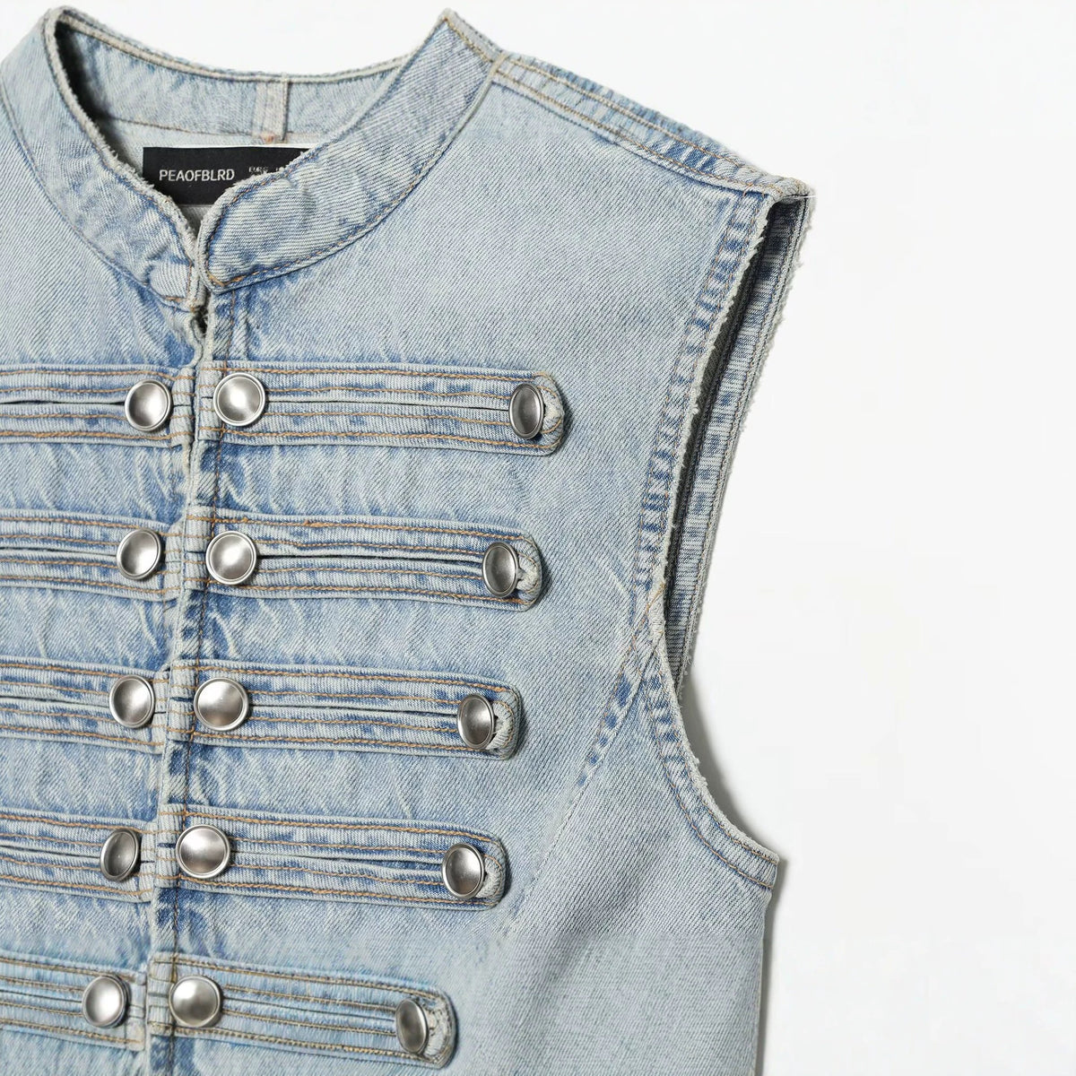 Knot button up stand up collar denim vest for women in vest