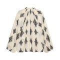Lace up corridor shaped lantern sleeve printed shirt for women