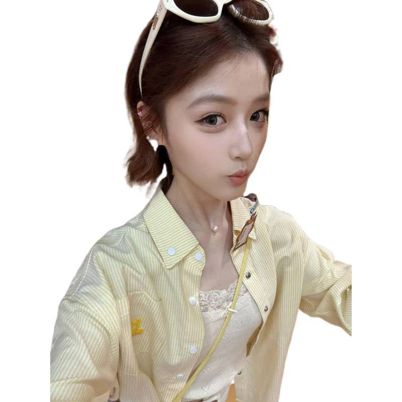 Women's Retro Yellow Striped Polo Collar Sun Protection Jacket