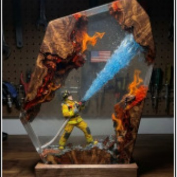 Vintage Firefighter Epoxy Resin Wood Night Light Home Decor Christmas Valentine's Day Gift